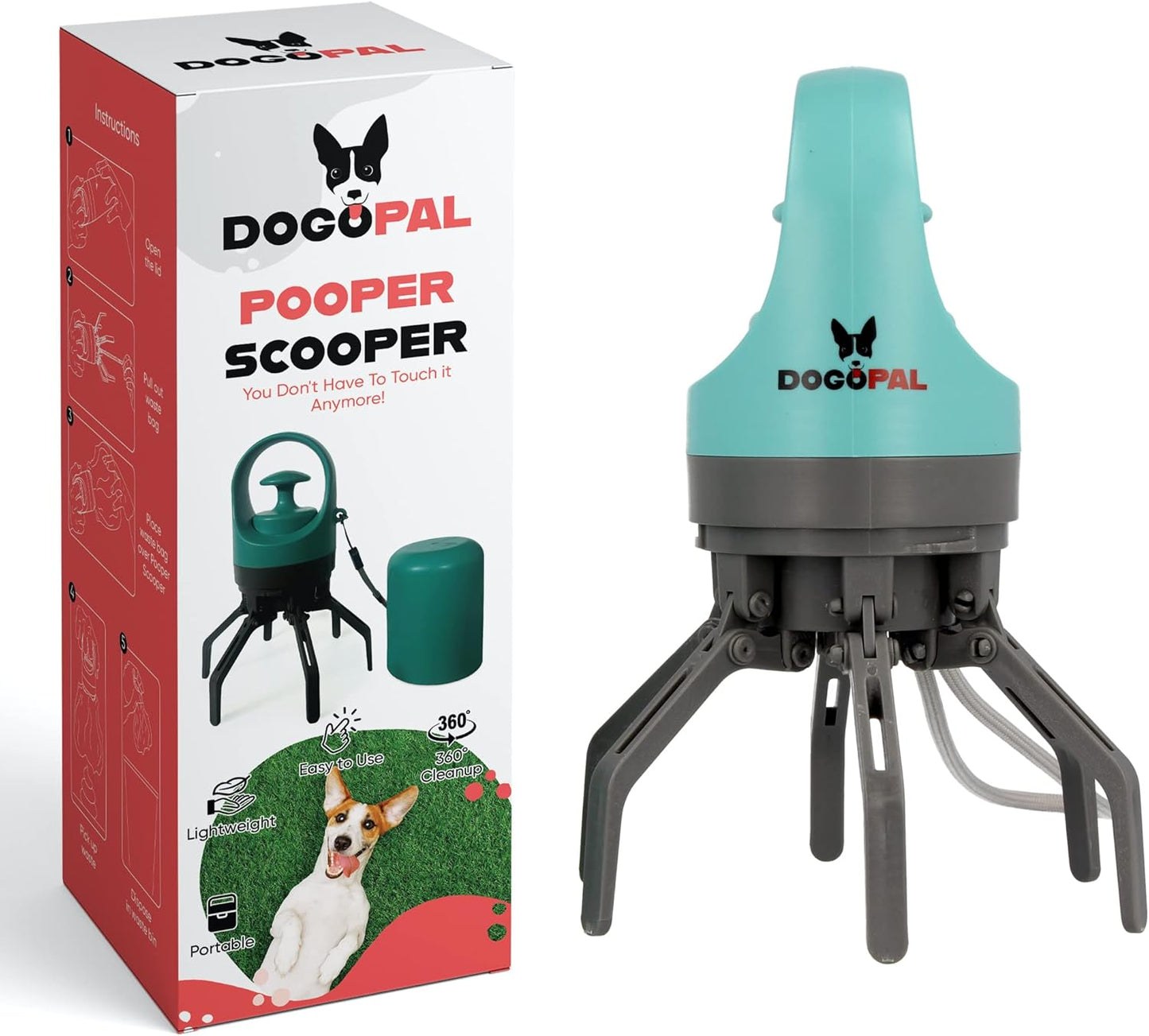 360 Portable Pooper Scooper with Bag Attachment & Dispenser – Lightweight Claw Poop Picker – Ideal for Small & Large Dogs – No-Touch, Hands-Free Waste Removal 2.0