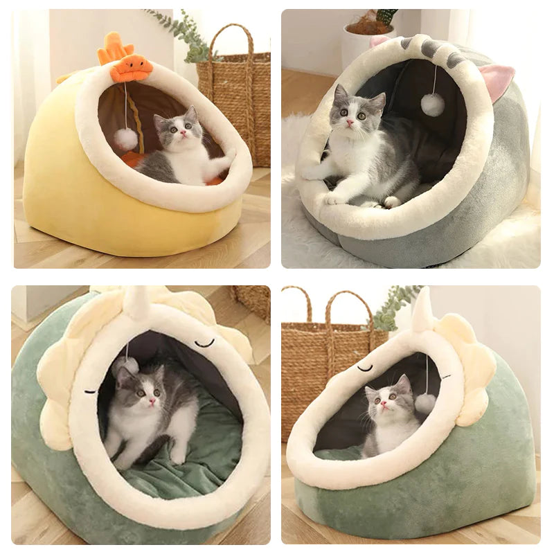 Sweet Cat Bed Warm Pet Basket Cozy Kitten Lounger Cushion Cat House Tent Very Soft Small Dog Mat Bag for Washable Cave Cats Beds